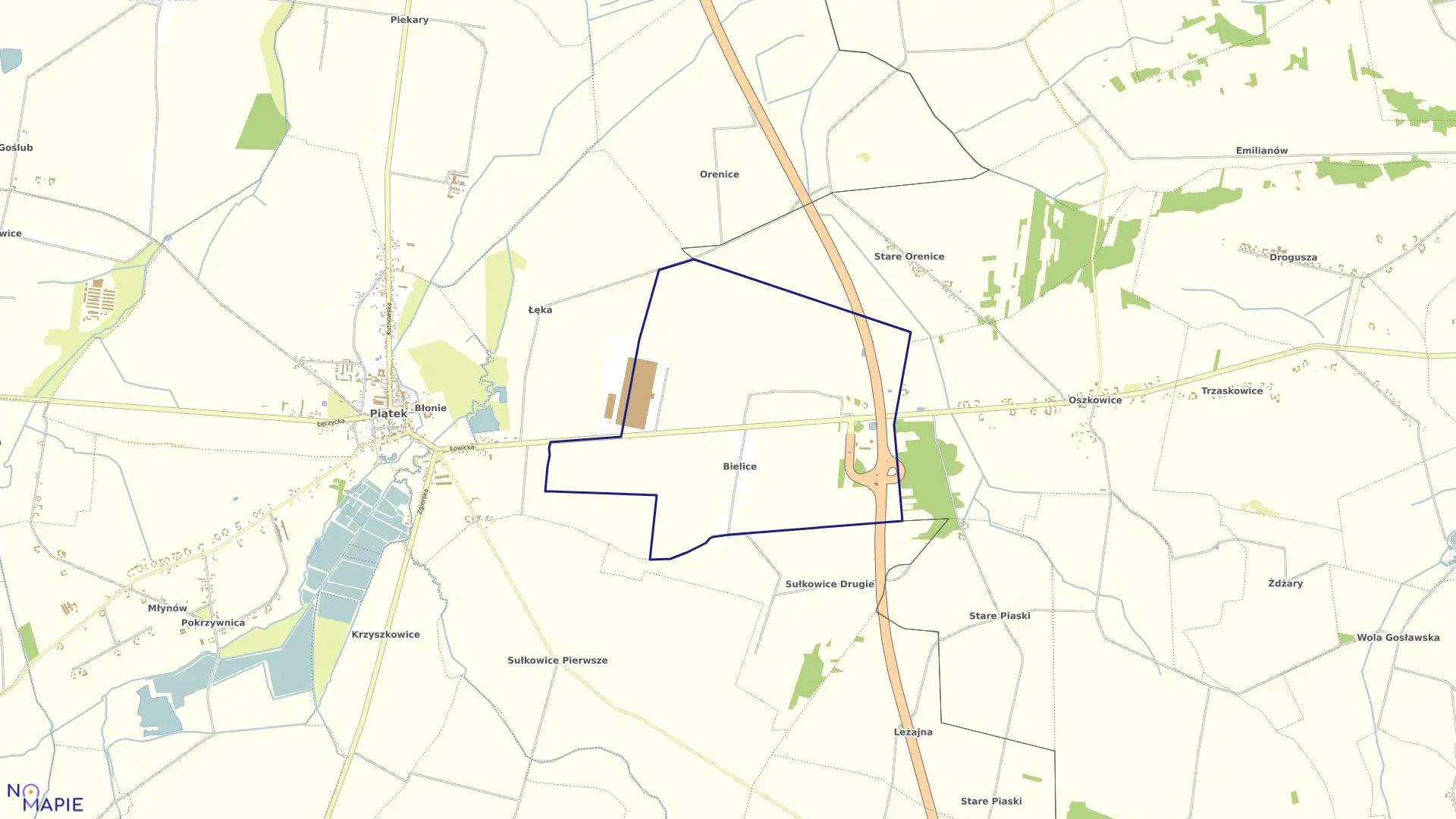 Mapa obrębu BIELICE w gminie Piątek