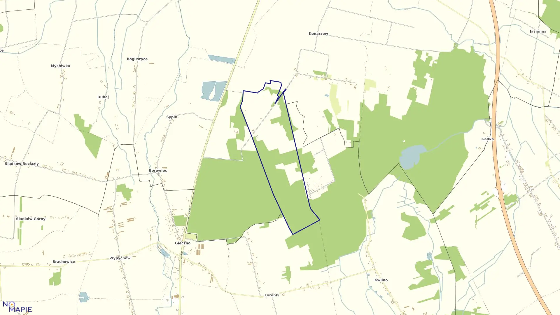 Mapa obrębu BŁONIE w gminie Piątek