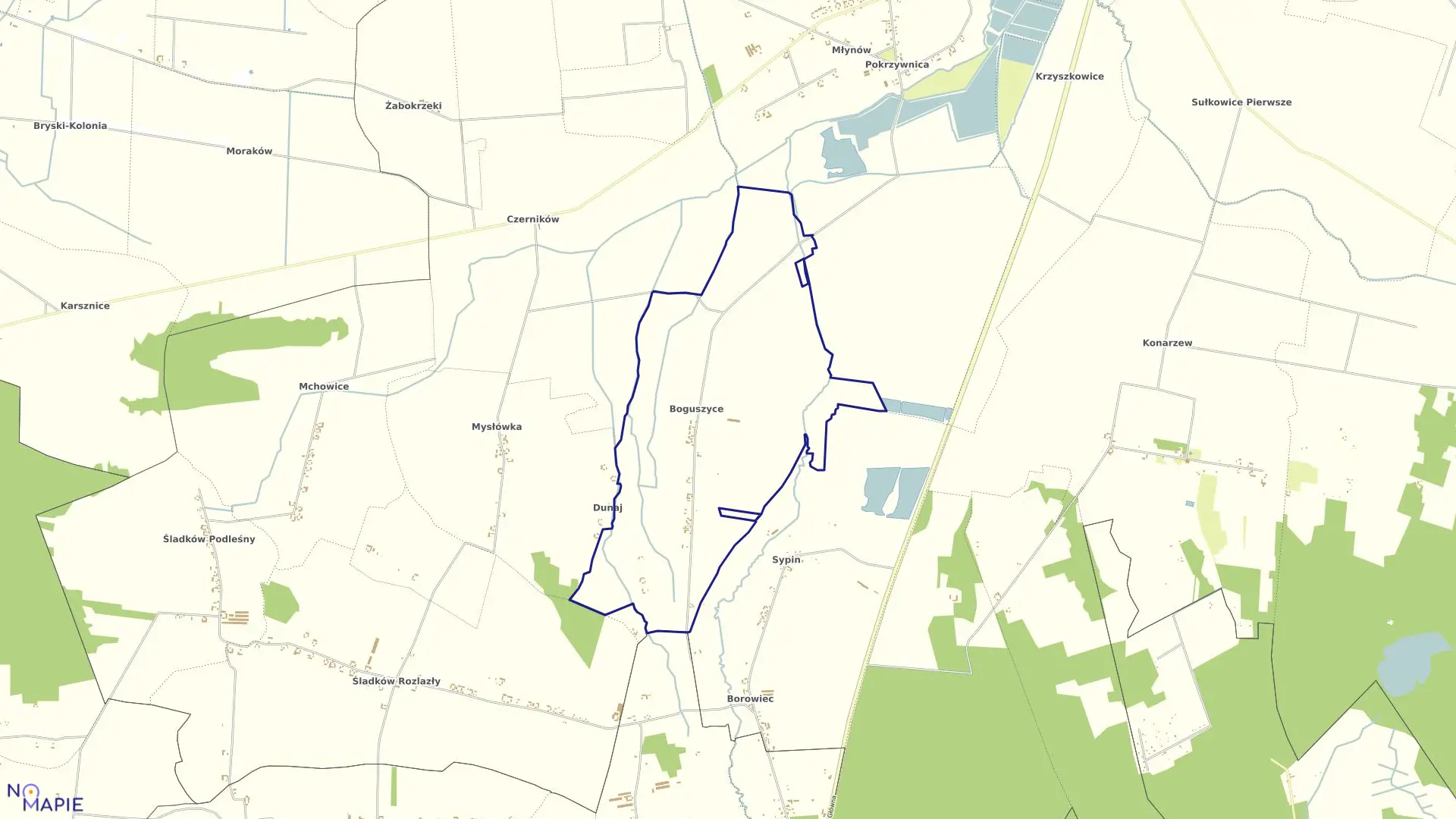 Mapa obrębu BOGUSZYCE w gminie Piątek