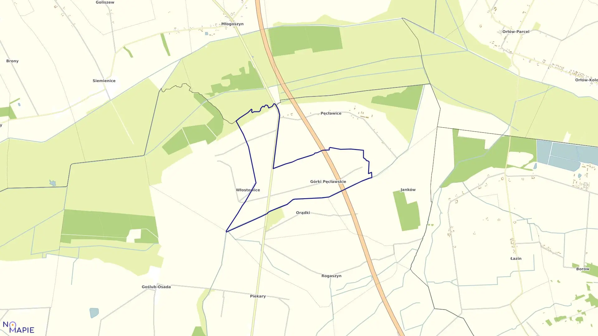 Mapa obrębu GÓRKI PĘCŁAWSKIE w gminie Piątek
