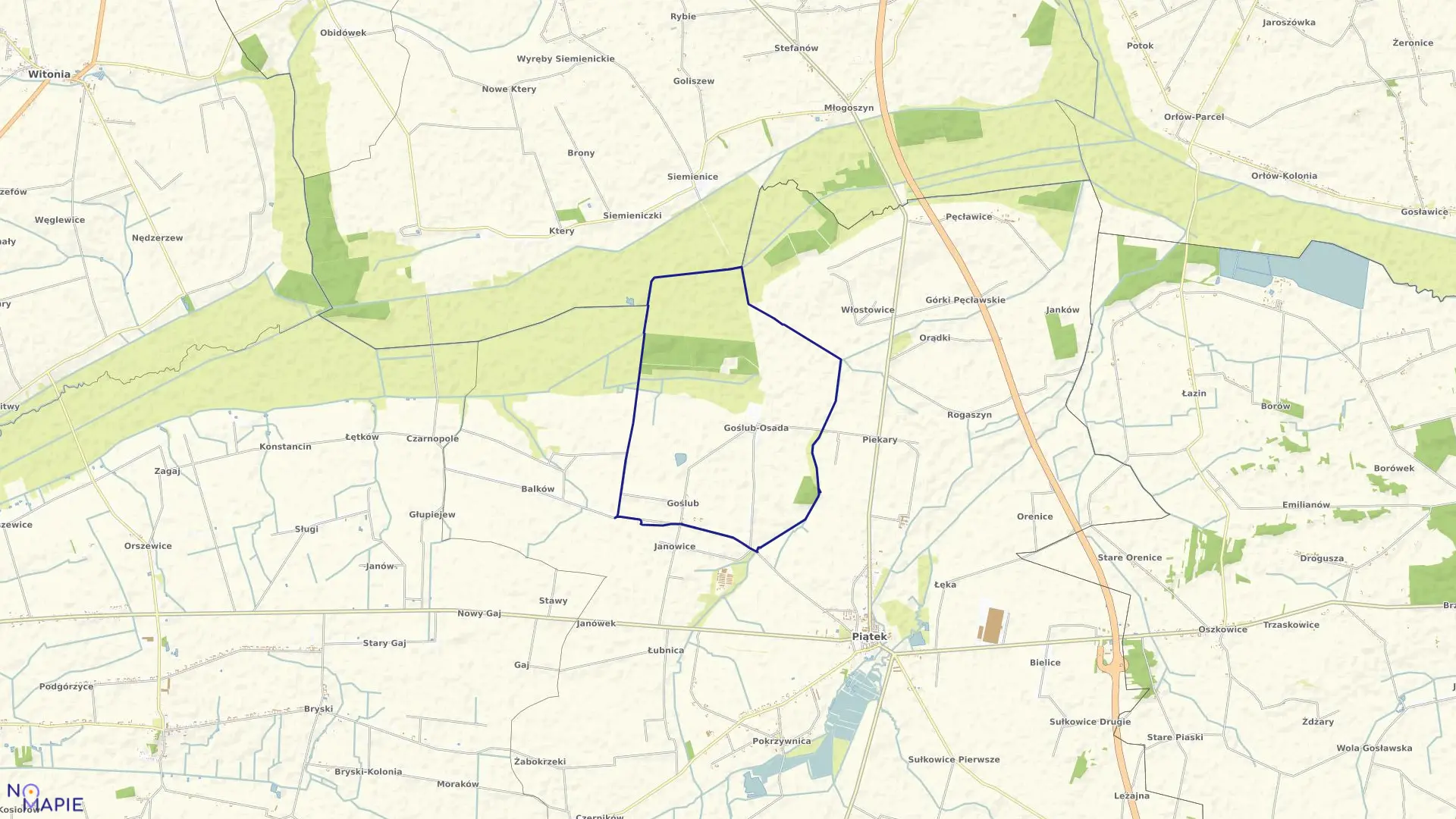 Mapa obrębu GOŚLUB w gminie Piątek